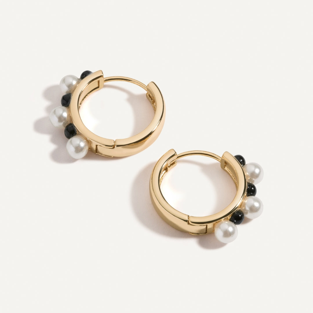 Onyx and Pearl Hoop Earrings