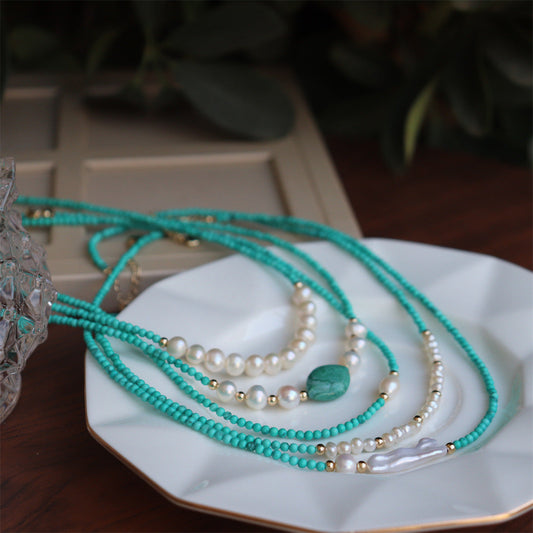 Turquoise and Freshwater Pearl Beaded Necklace