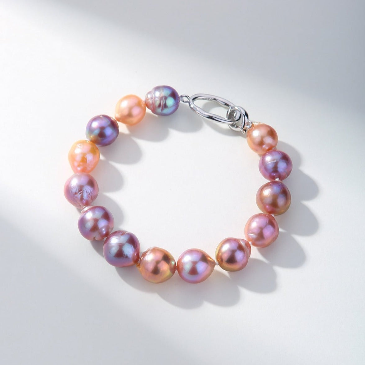 Baroque Pearl Necklace and Bracelet in Pink-Purple