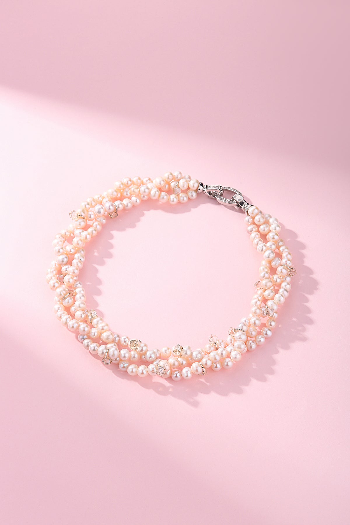 Handcrafted Triple-Layer Pearl Crystal Necklace