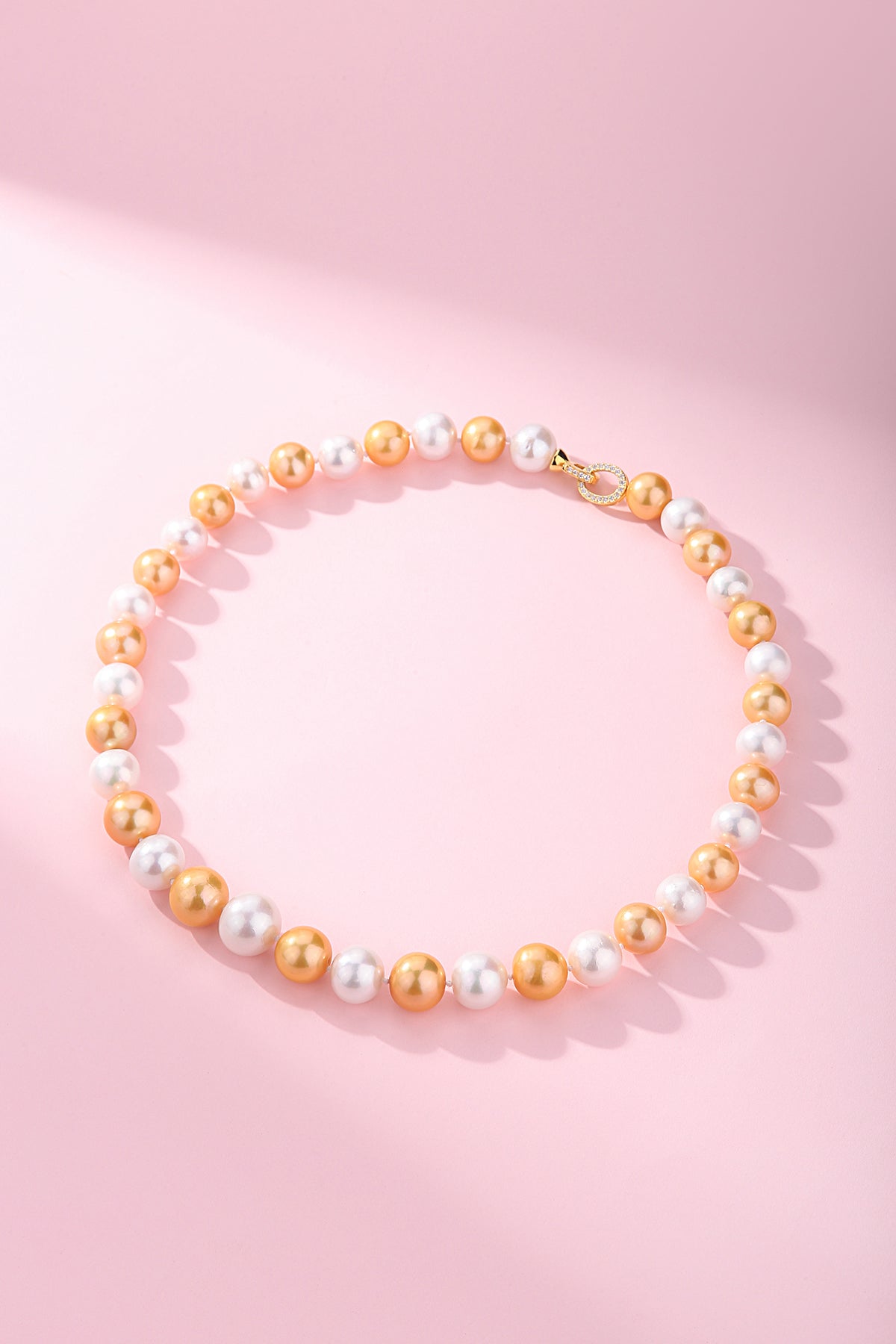 Dyed Golden and White Freshwater Pearl Necklace 2