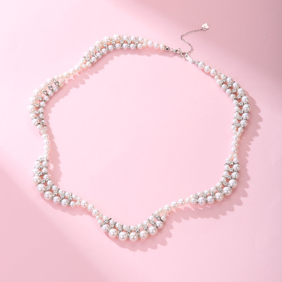 Handwoven Pearl and Zirconia Dual Strand Necklace