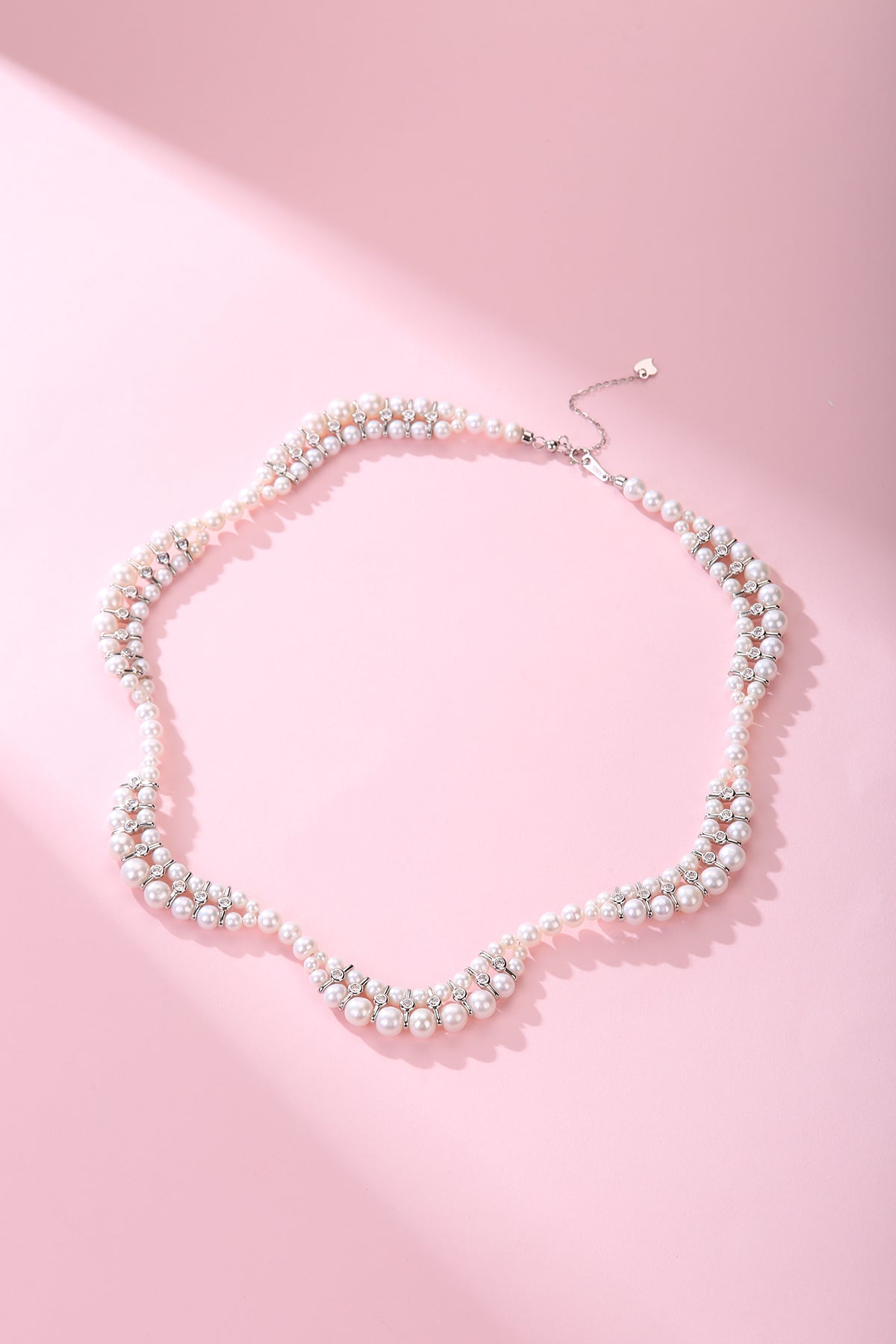 Handwoven Pearl and Zirconia Dual Strand Necklace