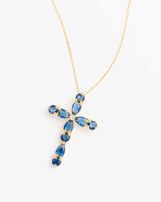 Sapphire Cross Design Chain Necklace