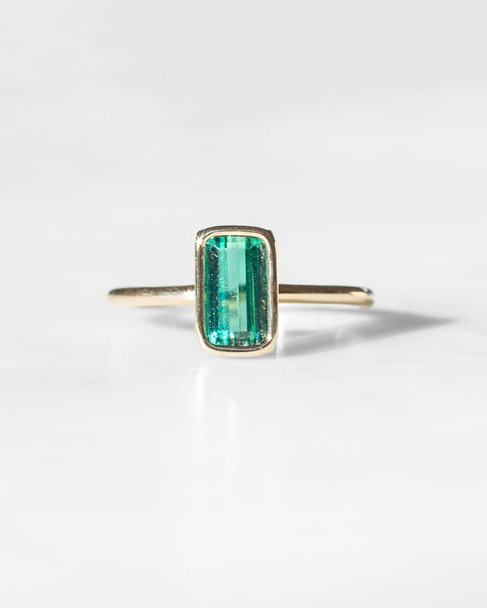 14K Green Tourmaline Step Cut Floating Ring