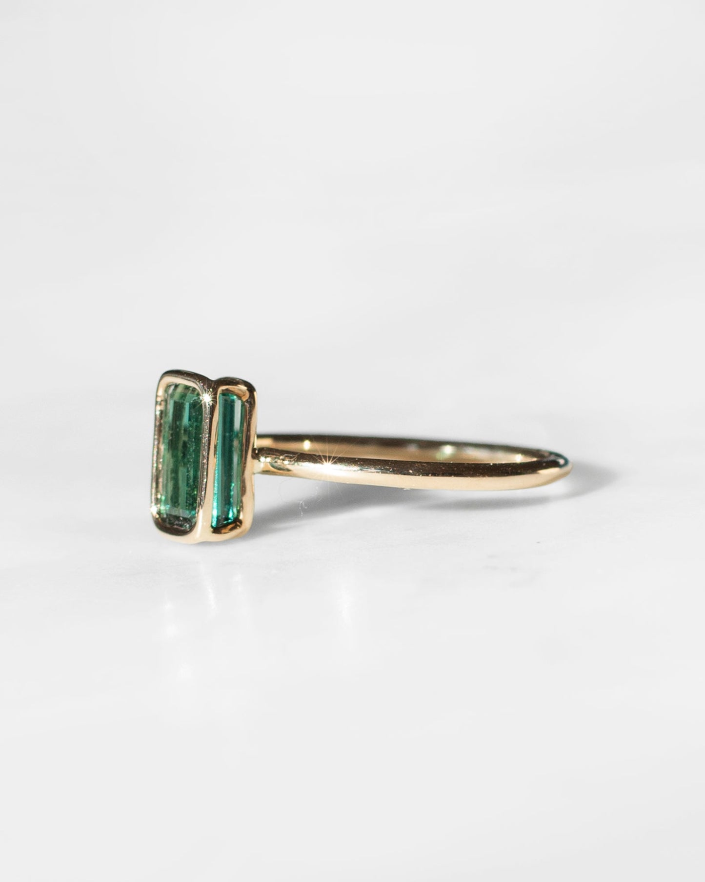 14K Green Tourmaline Step Cut Floating Ring