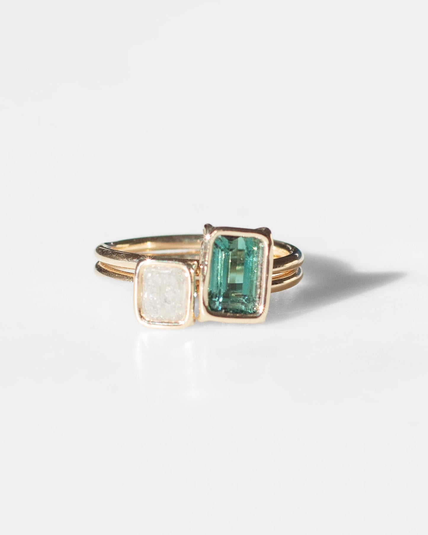 14K Green Tourmaline and Diamond Floating Rings