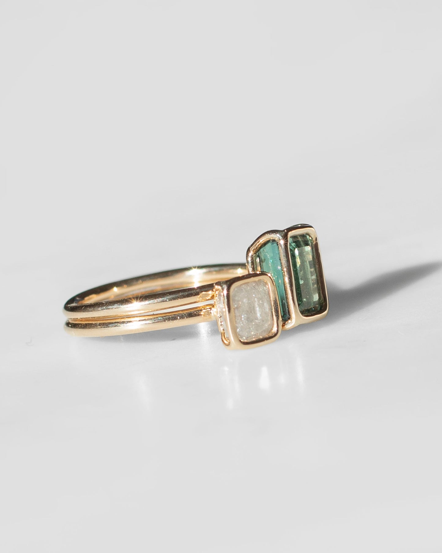 14K Green Tourmaline and Diamond Floating Rings