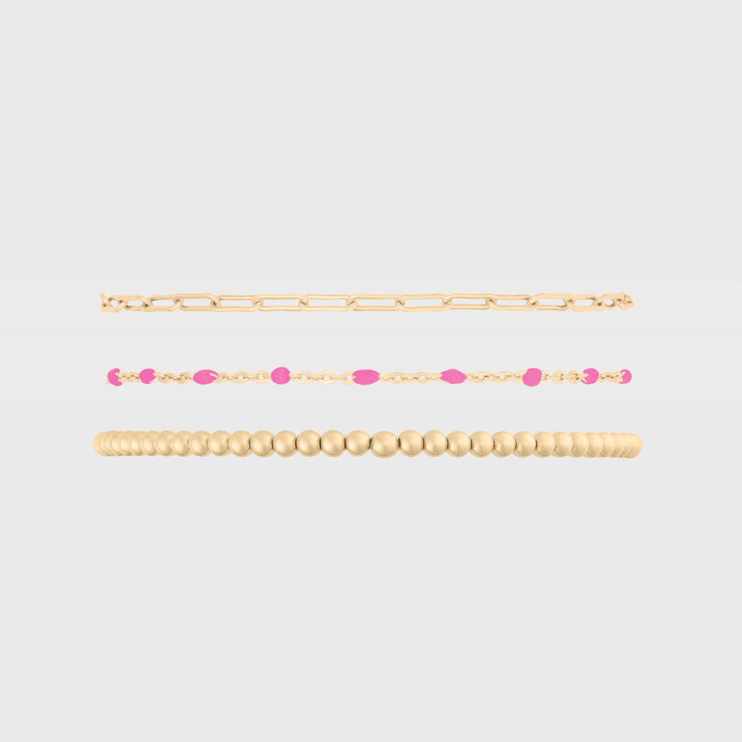 Triple Stack Pink Daisy Paperclip Bracelet