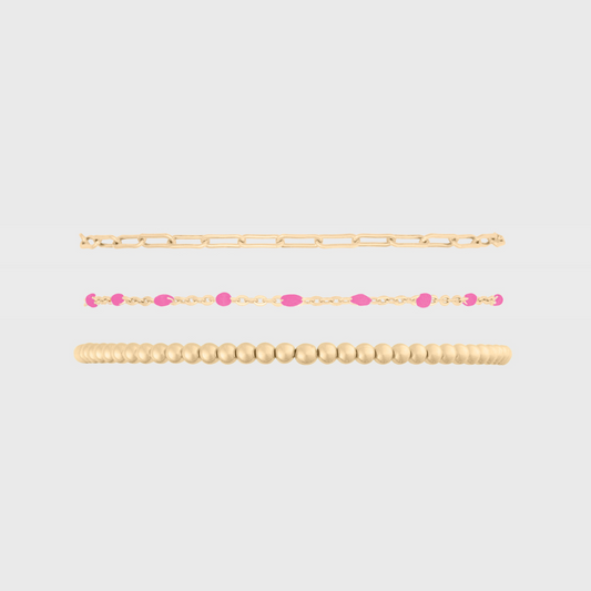 Triple Stack Pink Daisy Paperclip Bracelet