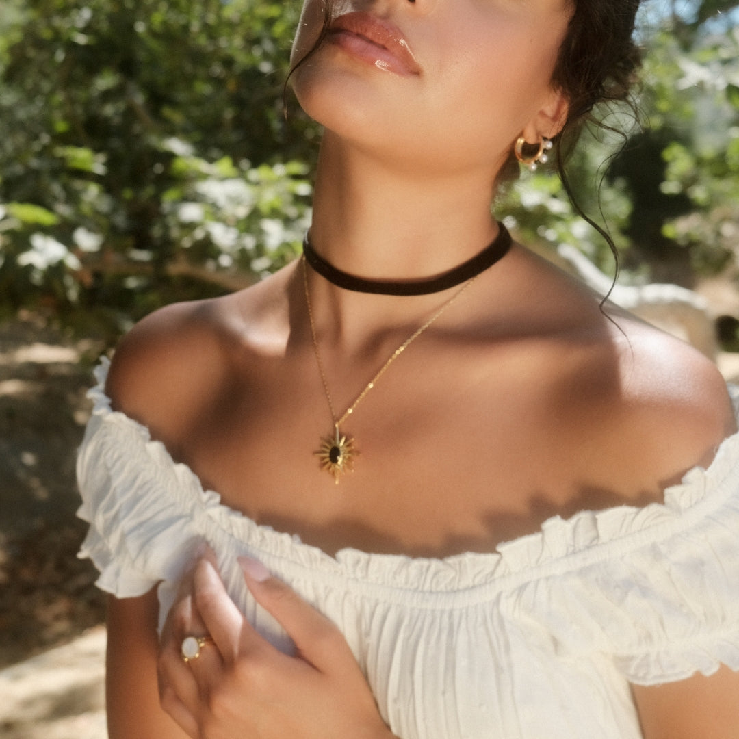 Sunburst Necklace with Black Onyx Stone