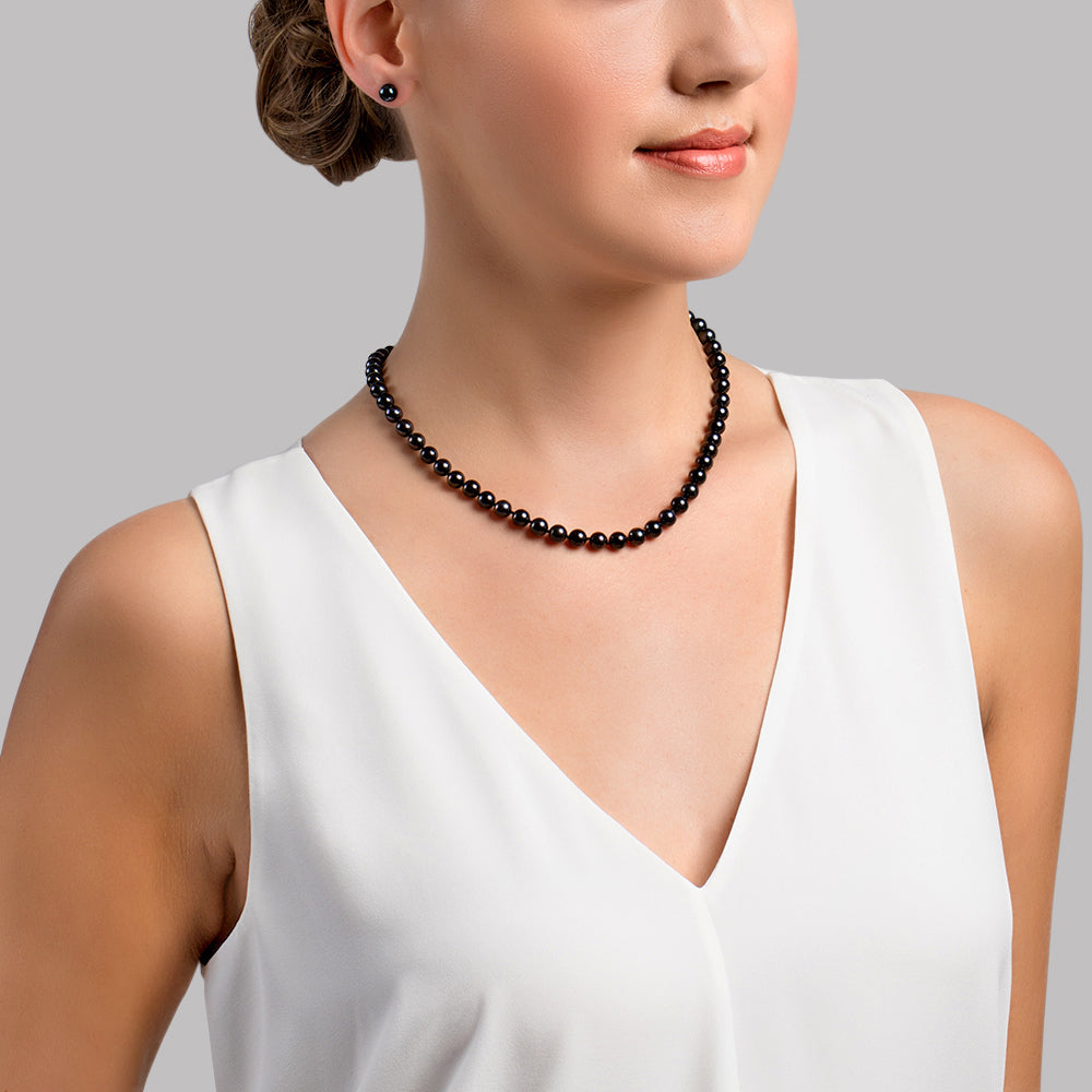 Classic Black Akoya Pearl Necklace in AAA Quality