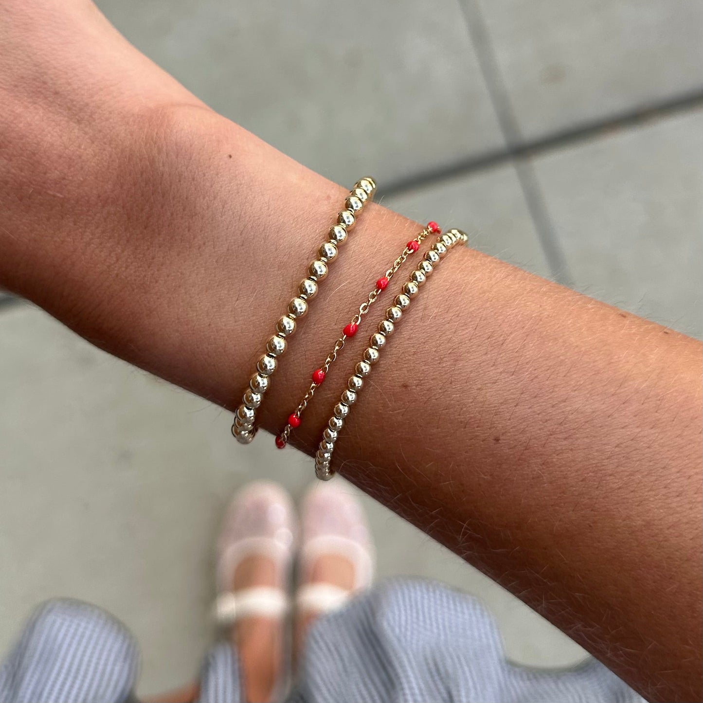 Triple Stack Red Daisy Bracelet Set