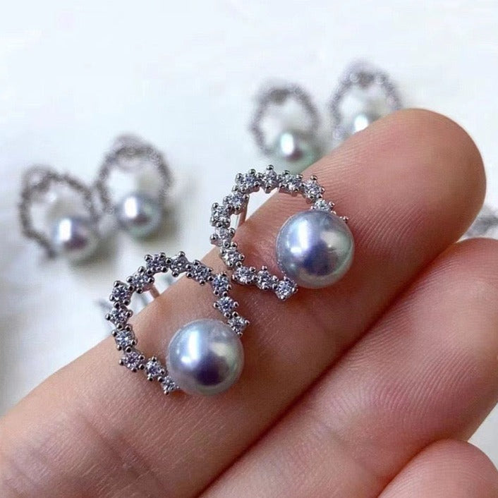 Seawater Akoya Pearl and Cubic Zirconia Stud Earrings