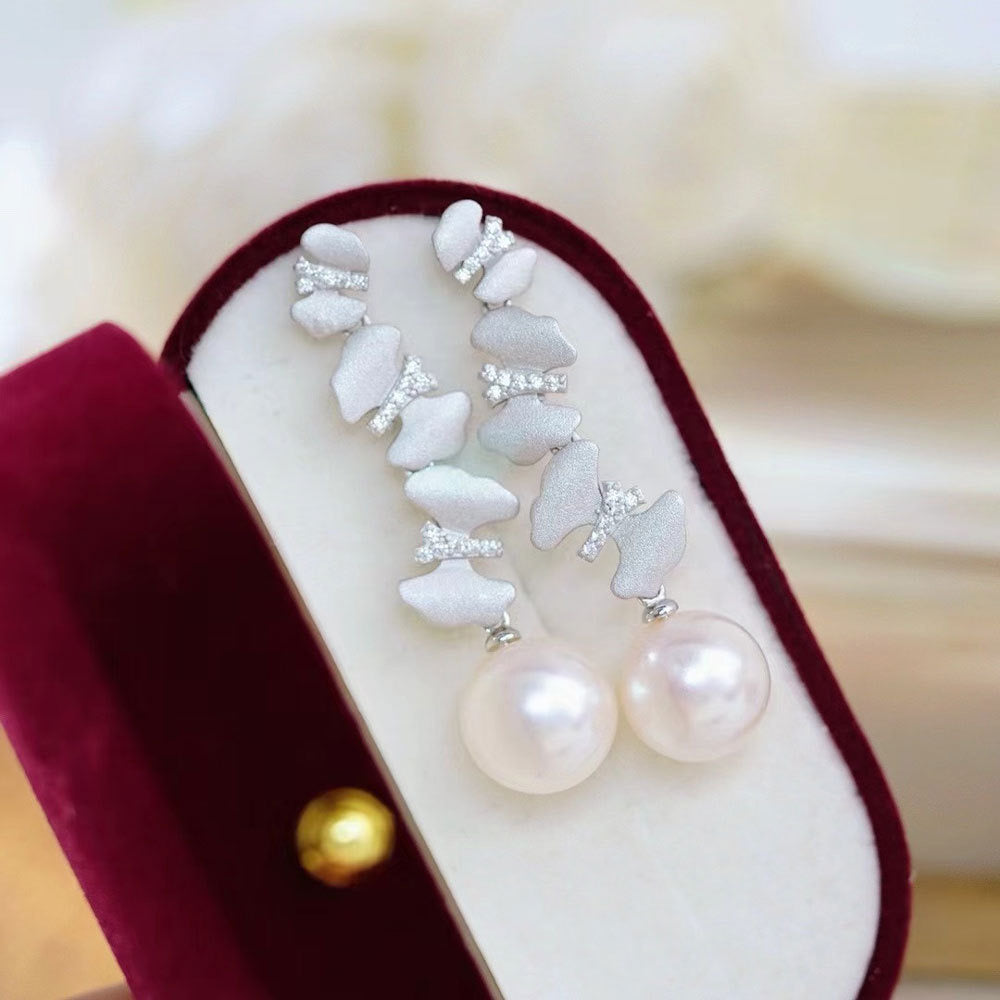 Dancing Butterfly Freshwater Pearl Earrings 11-12mm