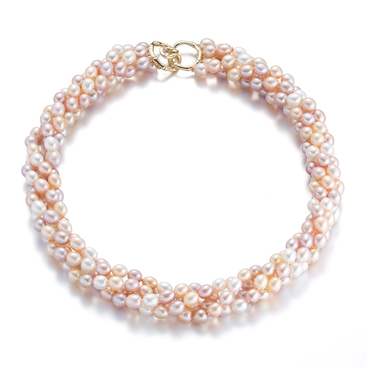 Pastel Baroque Pearl Twist Necklace Four Strands