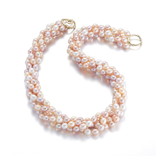 Pastel Baroque Pearl Twist Necklace Four Strands