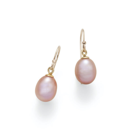 Pink Pearl Drop Earrings in Petite Design