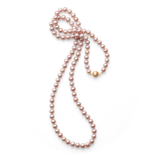 Long Necklace with Pink Pearls and Gold