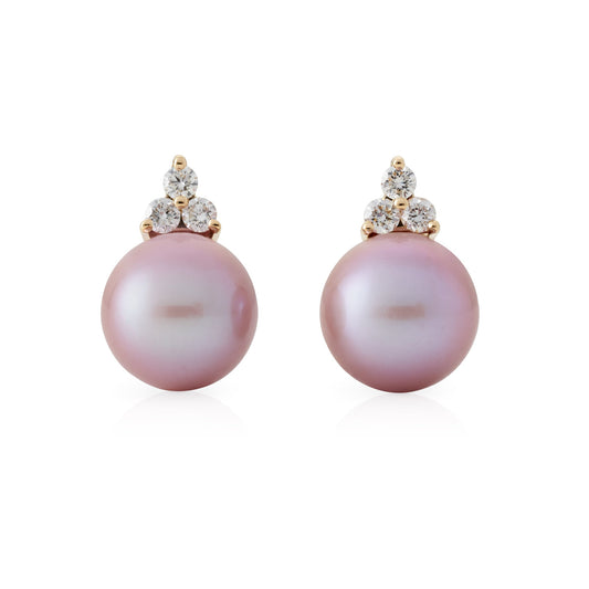 Pink Pearl and Diamond Earrings in Classic Design