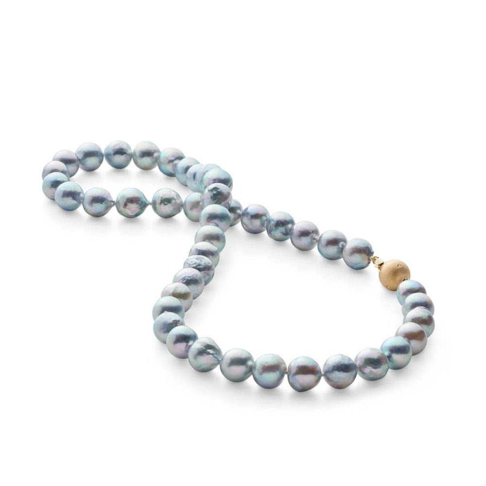 Blue Akoya Pearl Necklace with Diamonds Design