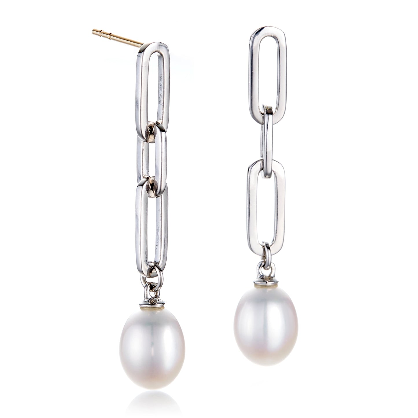 Silver Drop Earrings with Pearl Links