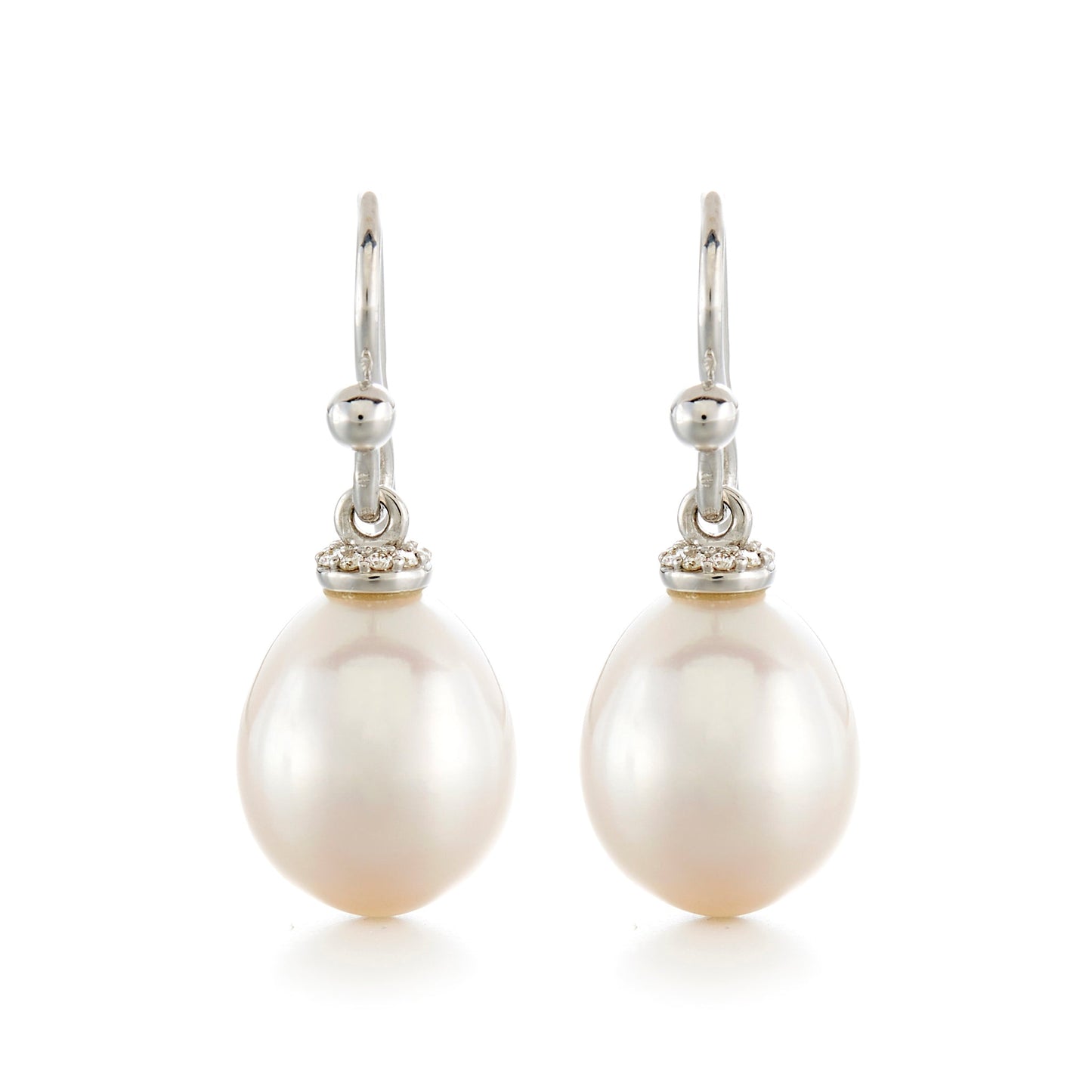 Silver Pearl and Diamond Drop Earrings