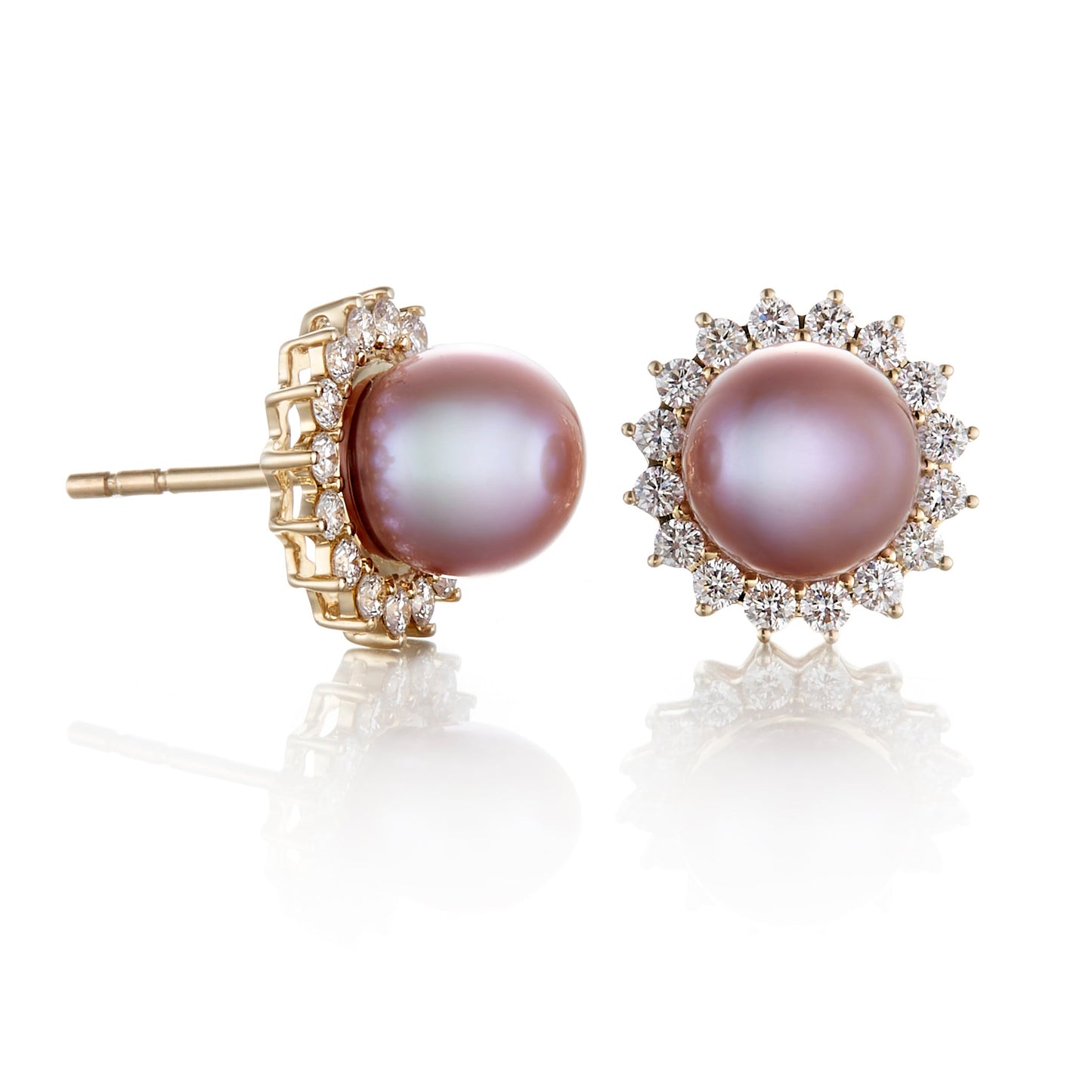 Pink Pearl and Diamond Halo Earrings