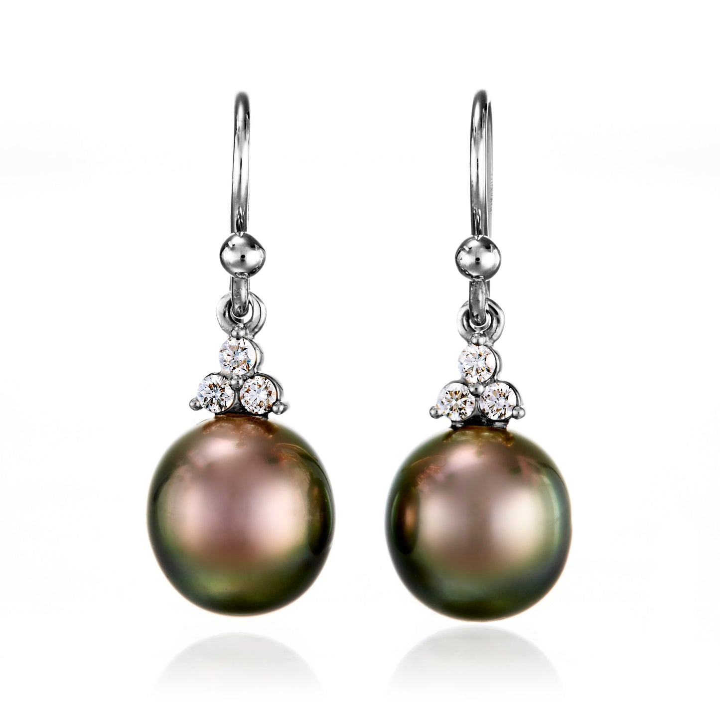 White Gold Drop Earrings with Tahitian Pearls and Diamonds