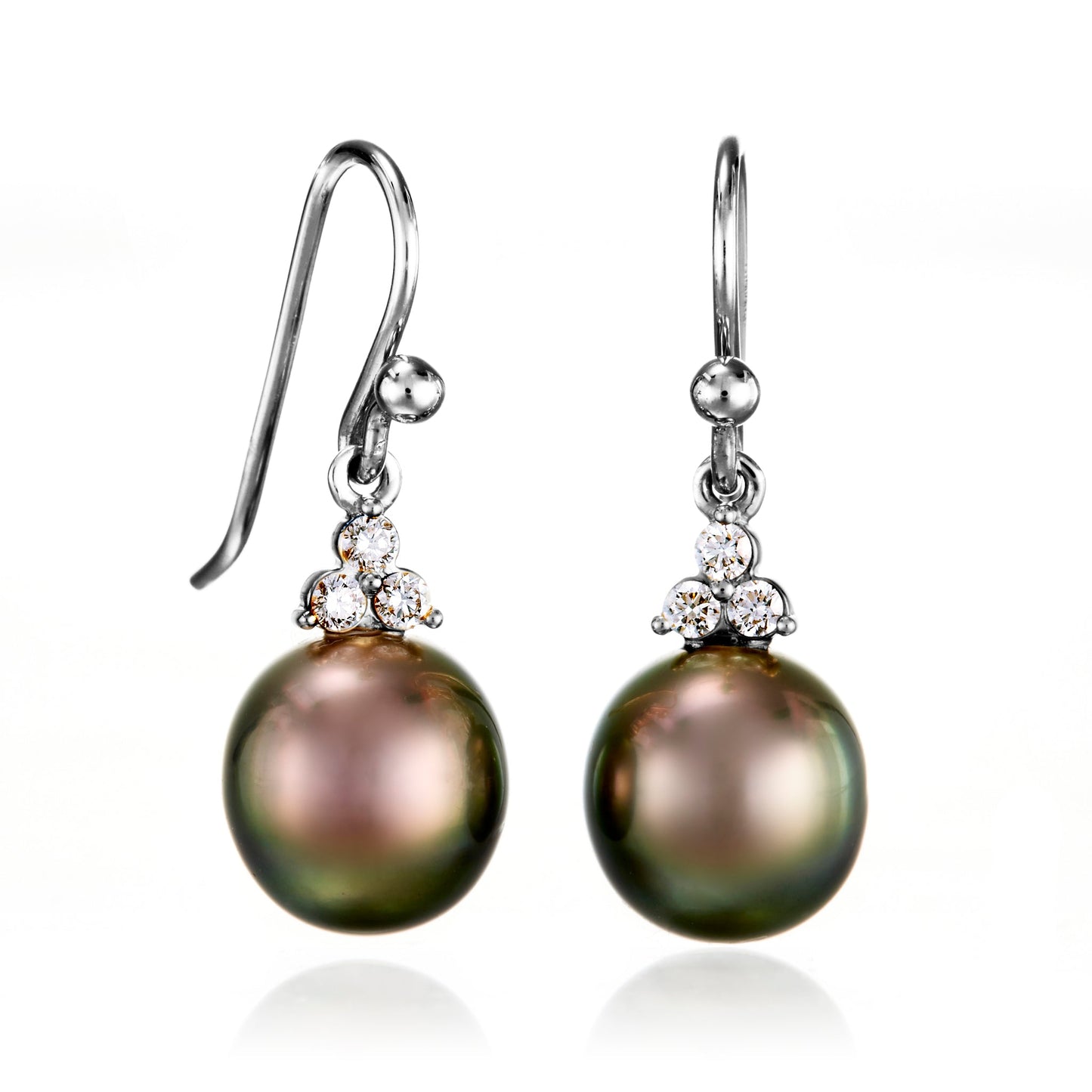 White Gold Drop Earrings with Tahitian Pearls and Diamonds