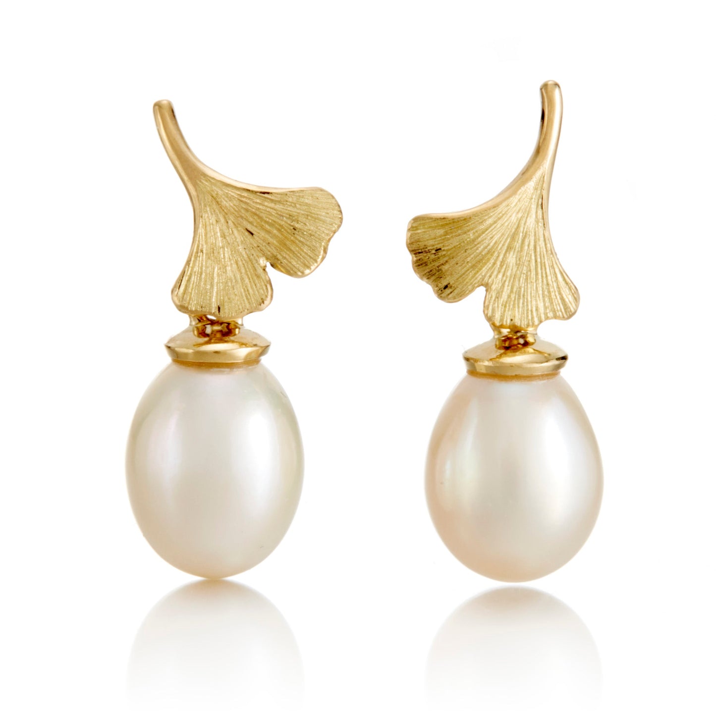 Ginkgo Leaf White Pearl Drop Earrings