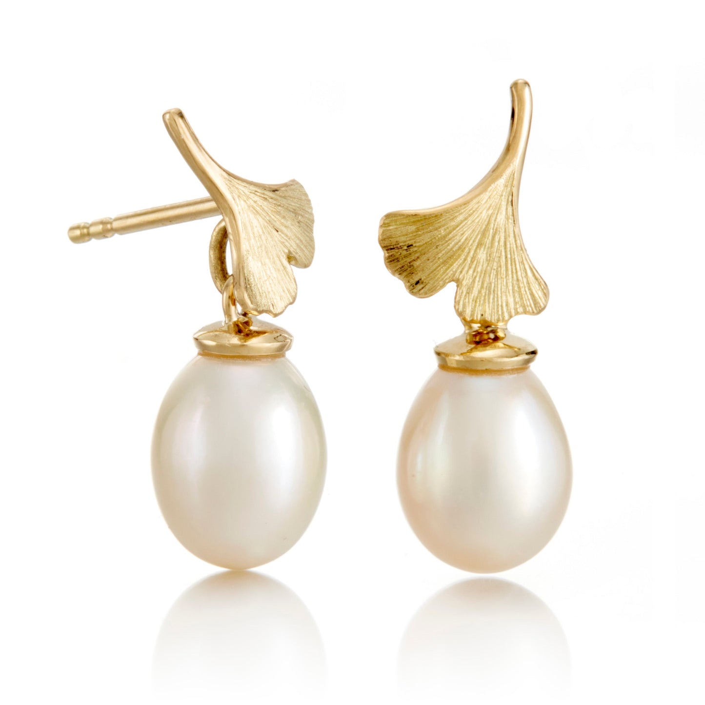 Ginkgo Leaf White Pearl Drop Earrings