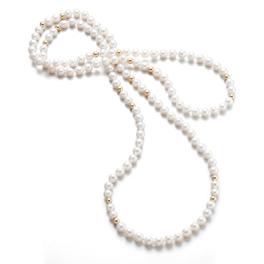 Gold Rope Necklace with 6mm Pearl Accents