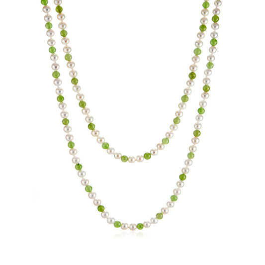 Siberian Jade and Pearl Rope Necklace 4mm