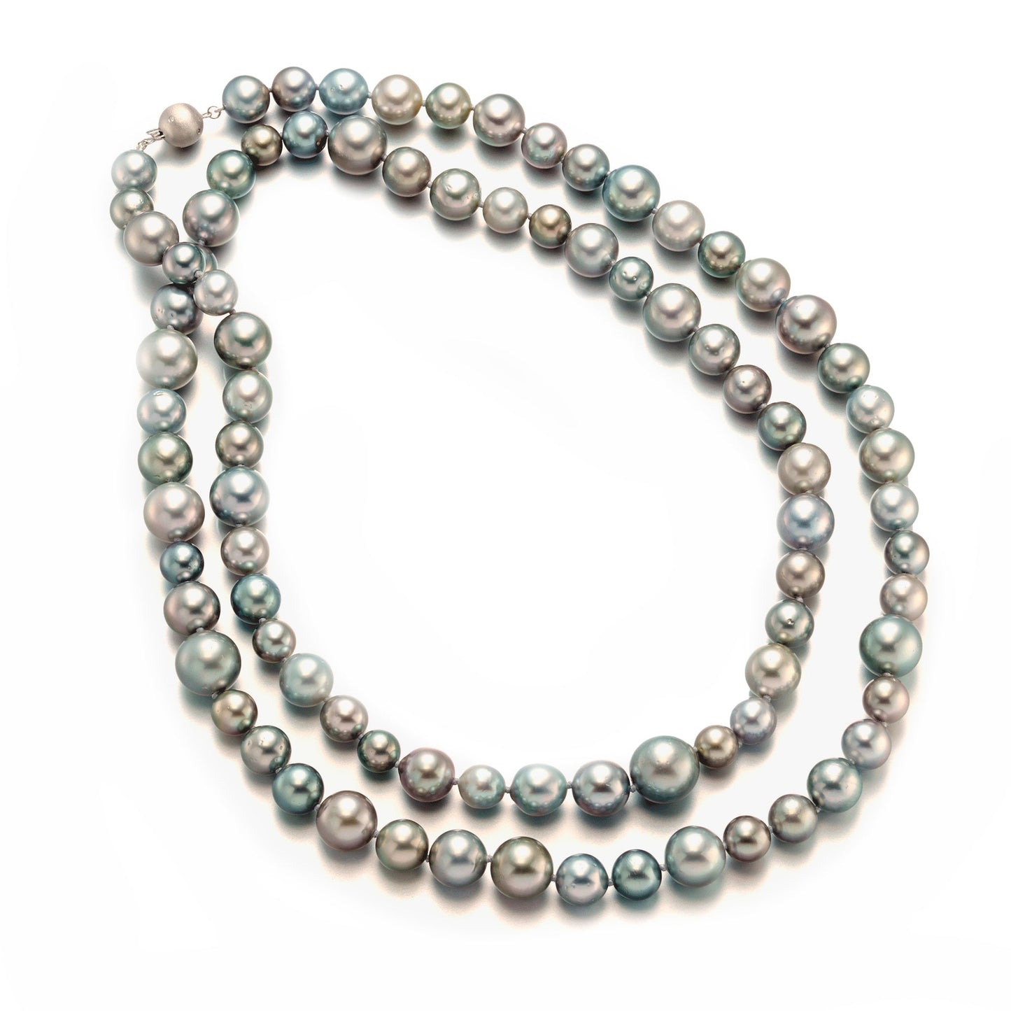 Multi-Size Gray Tahitian Pearl Long Necklace