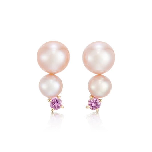 Pink Pearl and Pink Sapphire Climber Earrings