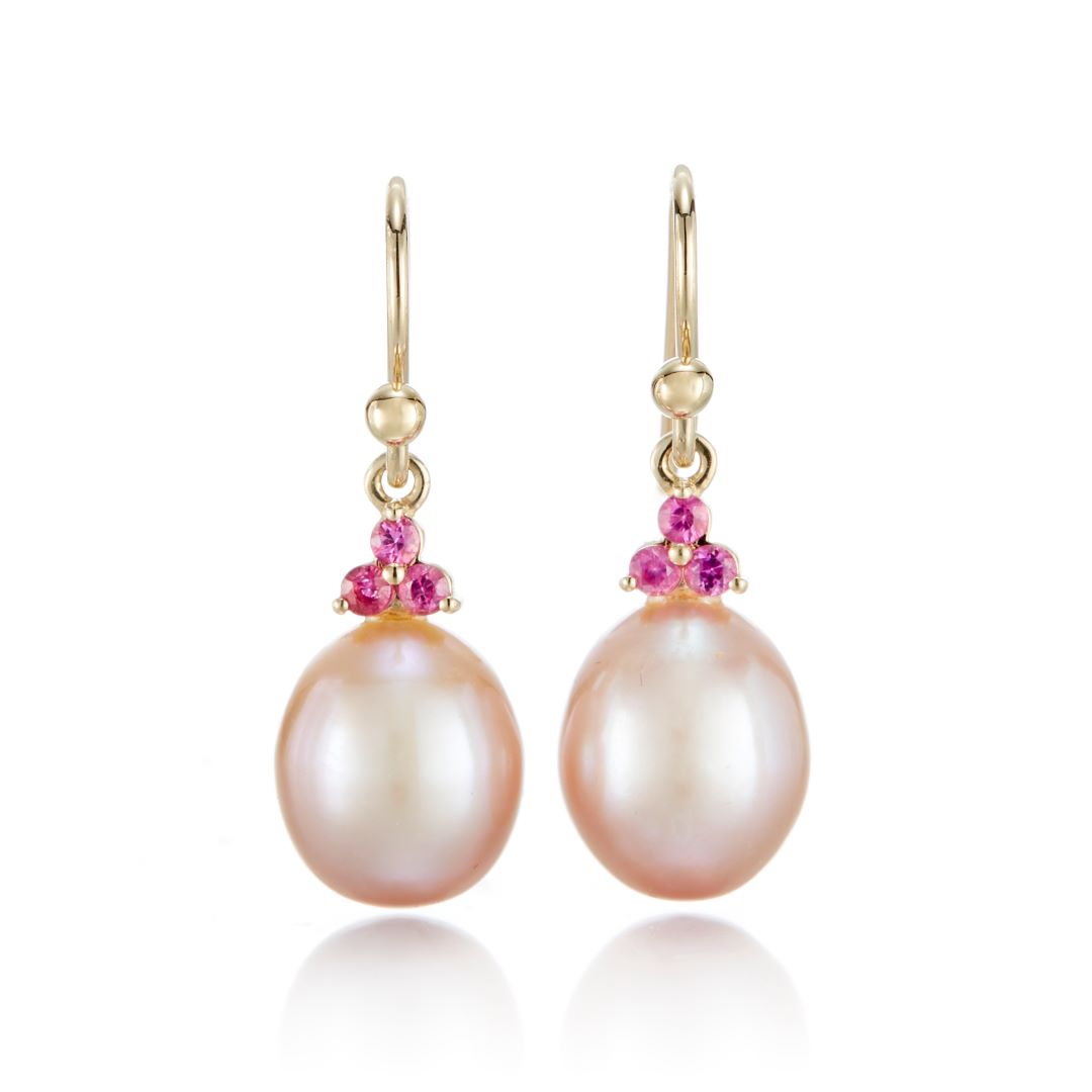 Pink Pearl and Pink Sapphire Drop Earrings