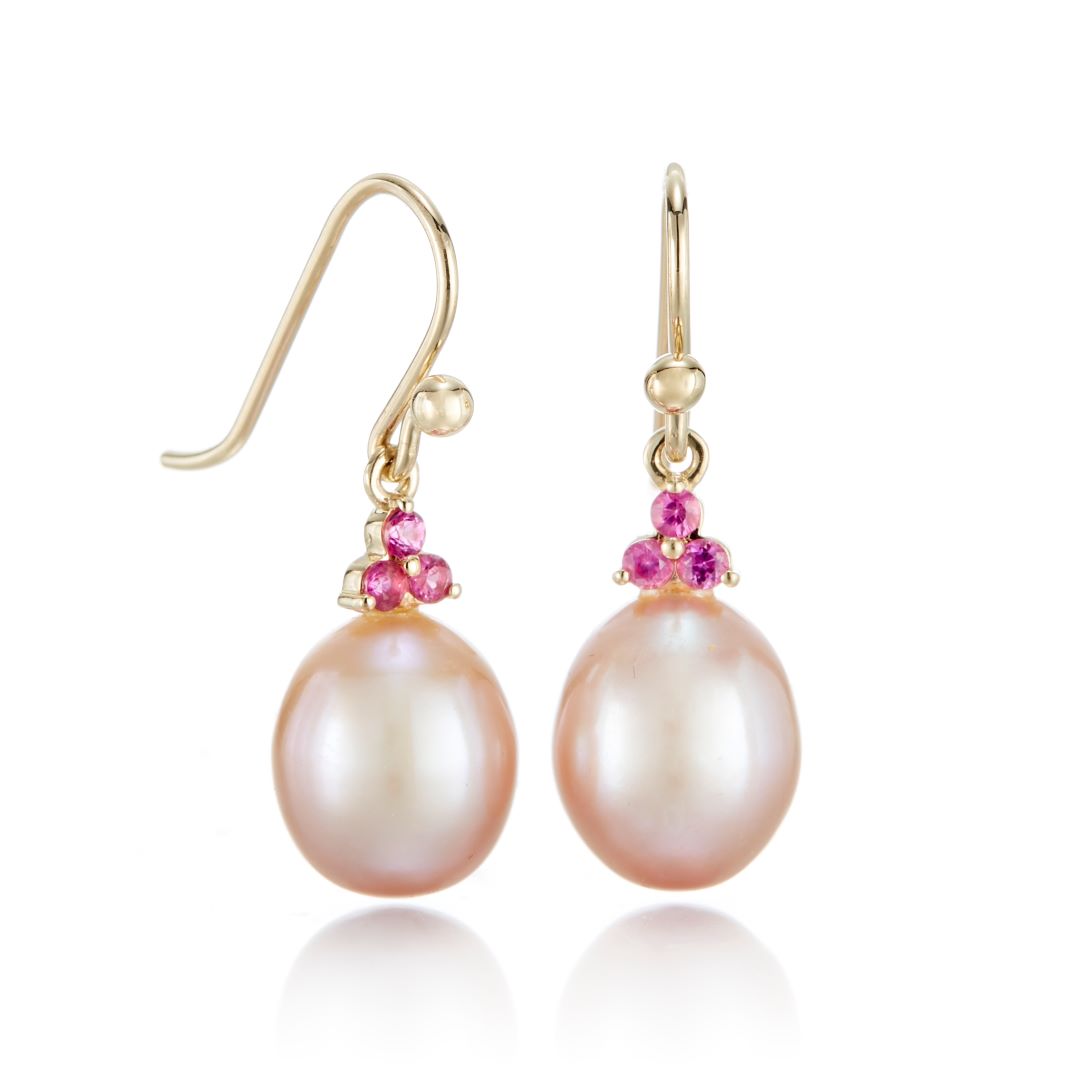 Pink Pearl and Pink Sapphire Drop Earrings