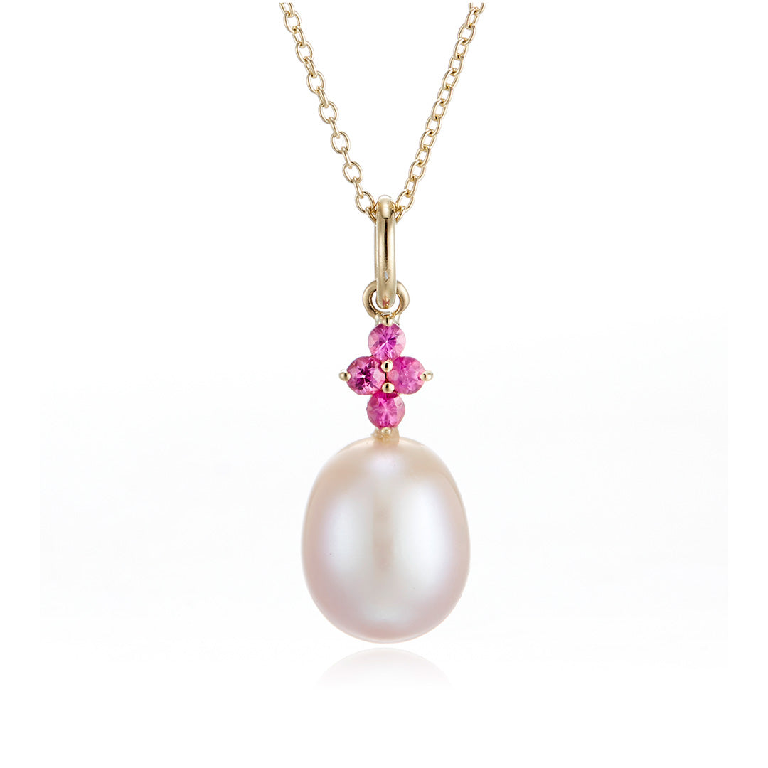 Pink Pearl and Pink Sapphire Pendant Necklace