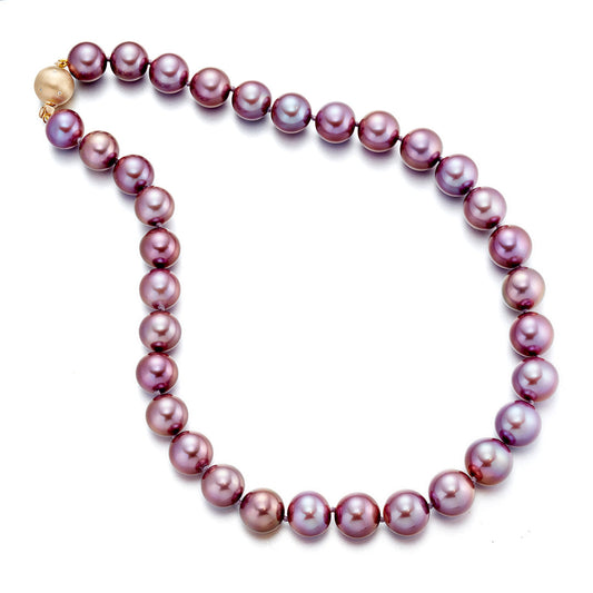 Deep Lavender Pearl Necklace 12-14mm Size