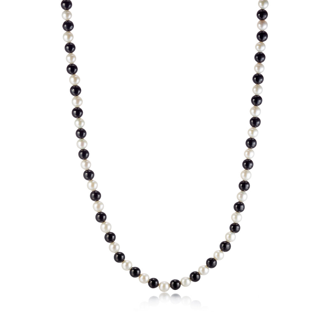 Black Nephrite Jade and White Pearl Rope Necklace