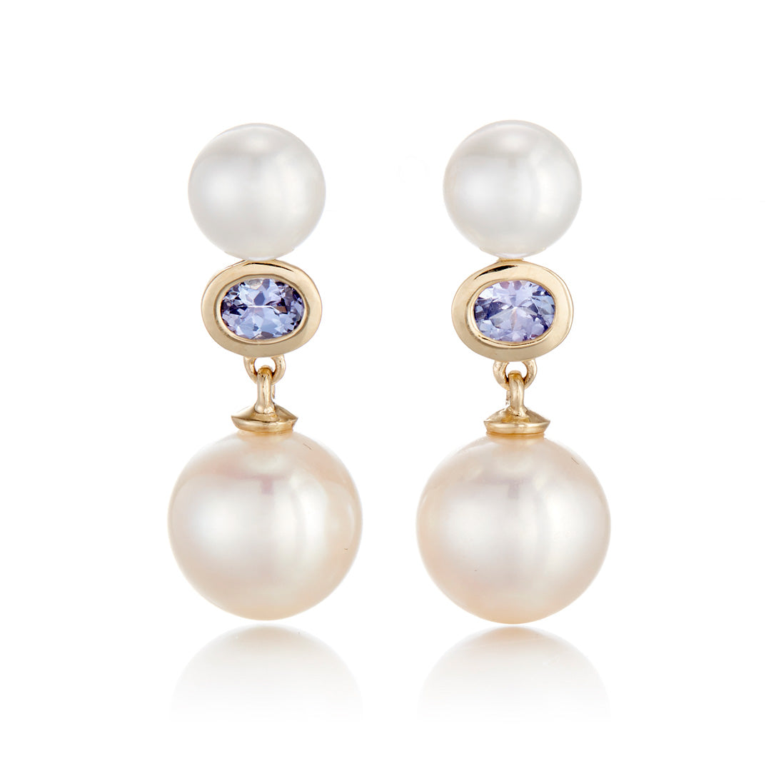 Pearl and Tanzanite Drop Earrings for Women