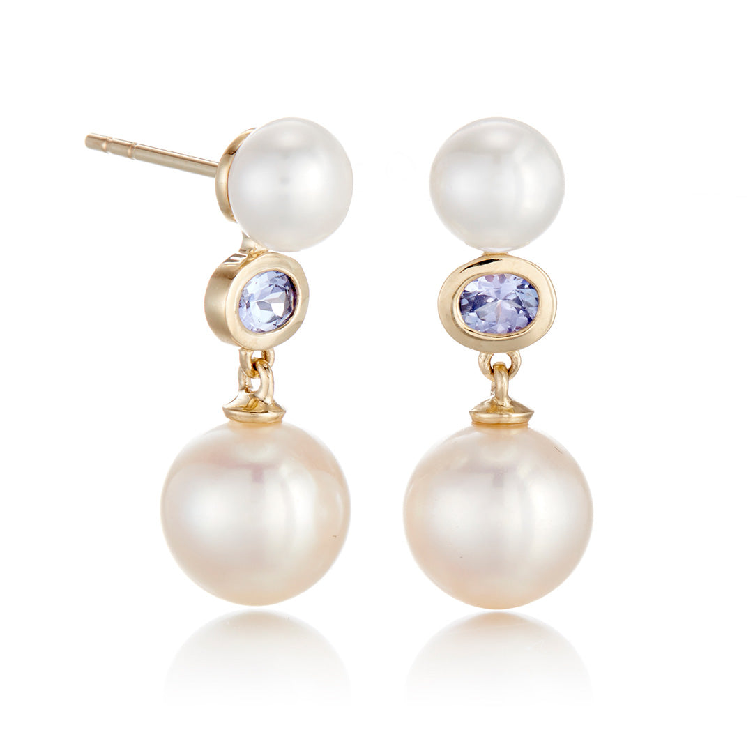 Pearl and Tanzanite Drop Earrings for Women