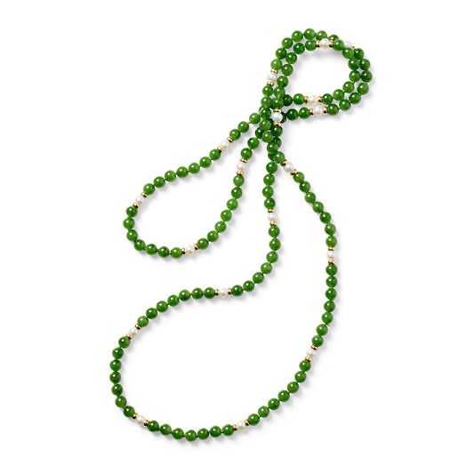 Green Nephrite Jade Pearl Rope Necklace 5mm