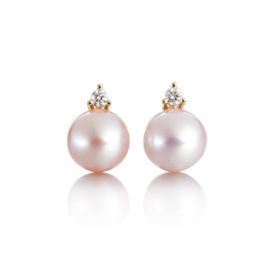 Pink Pearl Earrings with Diamond Top Design