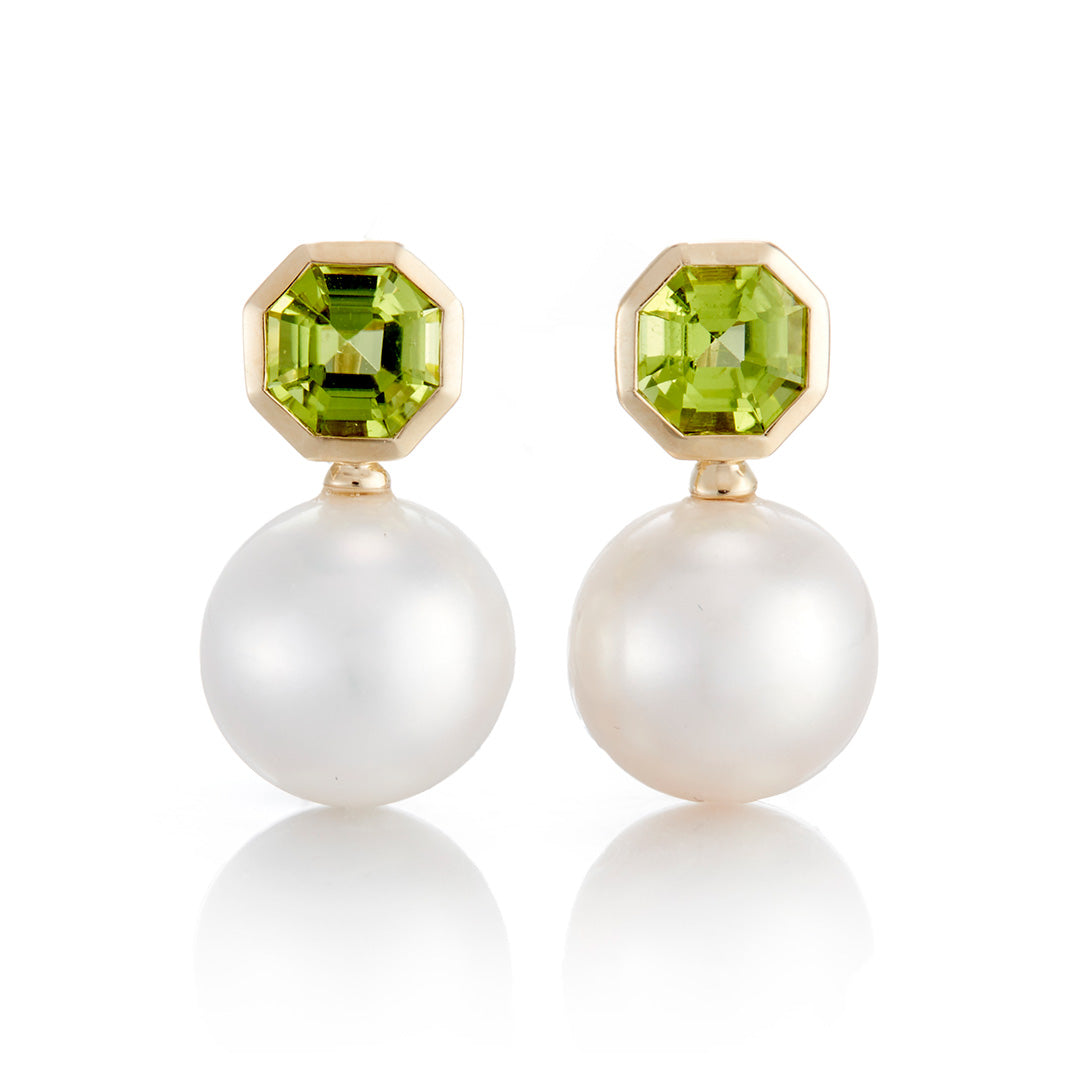 Peridot and Pearl Octagonal Drop Earrings