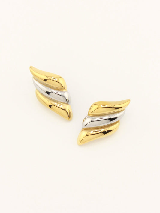 Two Tone Wing Design Stud Earrings