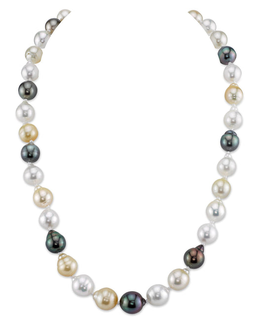 Multi-Color Baroque Pearl Necklace in White and Gold