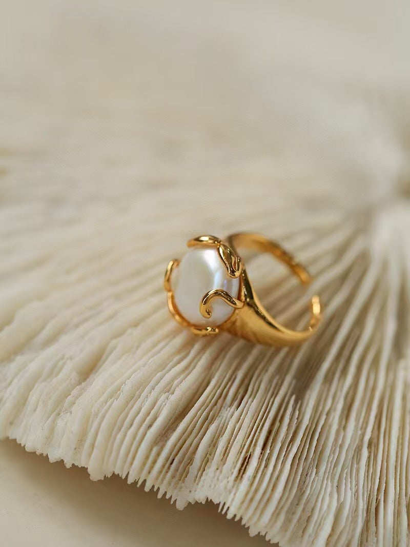 Baroque Pearl Ring with Flower Bud Design 2