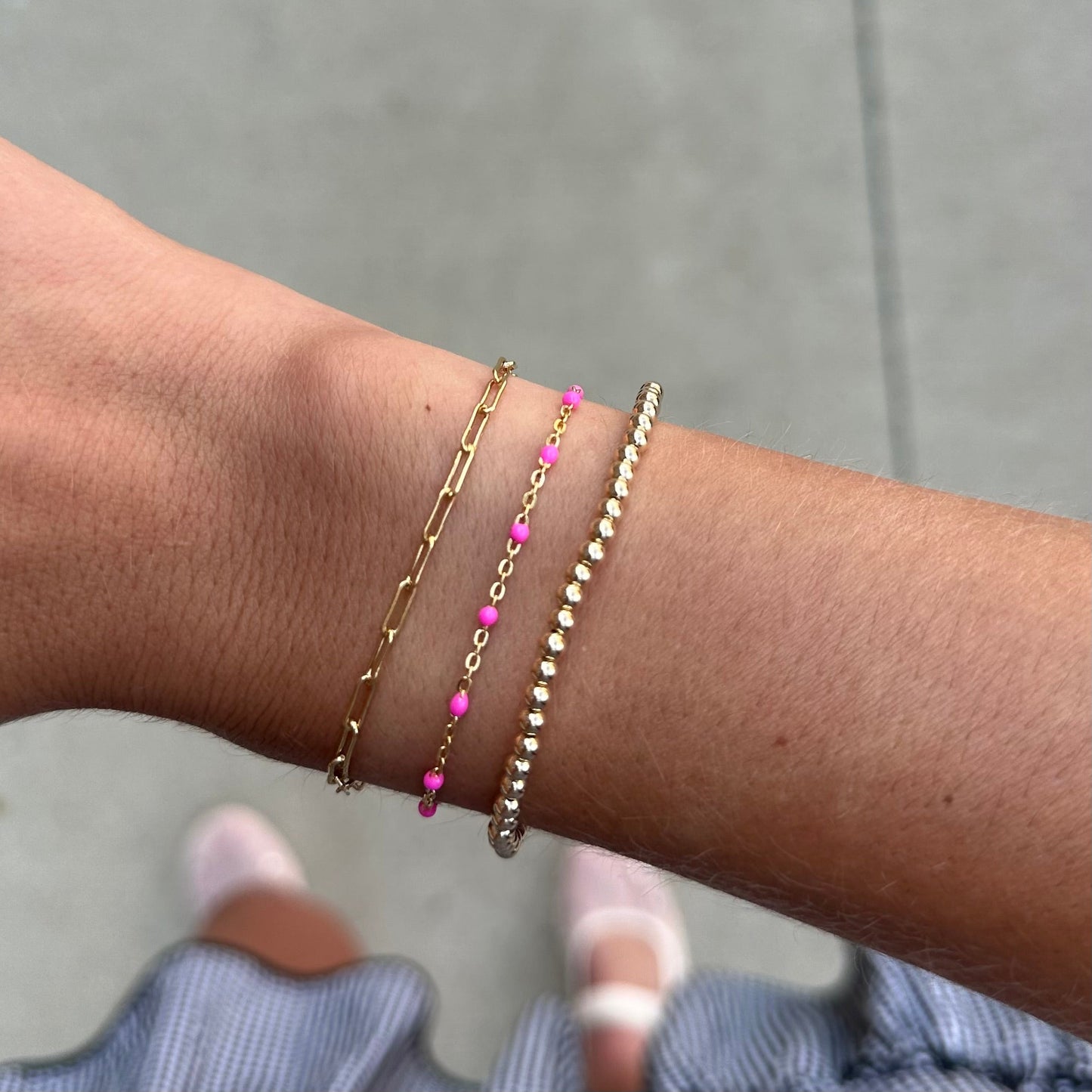 Triple Stack Pink Daisy Paperclip Bracelet